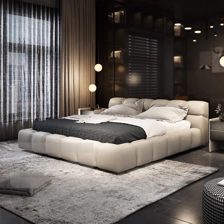Foshan Italian Brand Luxury Design Bedroom Bed Set Furniture, High End Italian Modern Bed