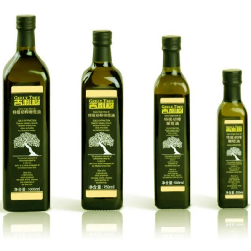 Food grade 250ml 500ml 750ml 1000ml Square Dark Green olive oil glass bottle for linseed oil cooking oil