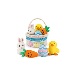 Custom Rabbit Plush Easter Chick and Big Egg Tote Basket Set For Kids