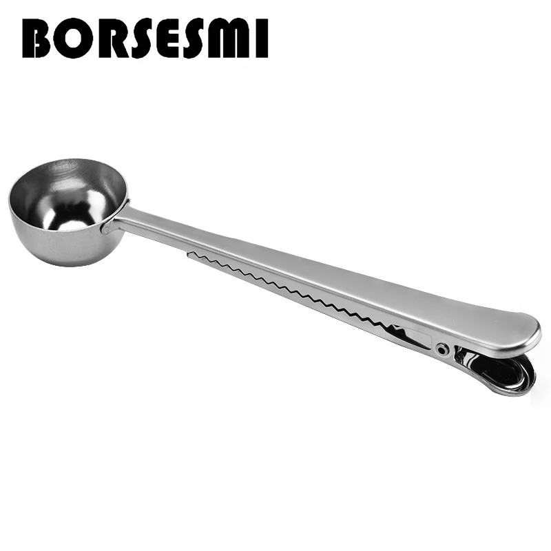 Unique kitchen gadgets Stainless Steel coffee bean scoop Cereals milk scoop measuring spoon metal coffee spoon With sealing clip