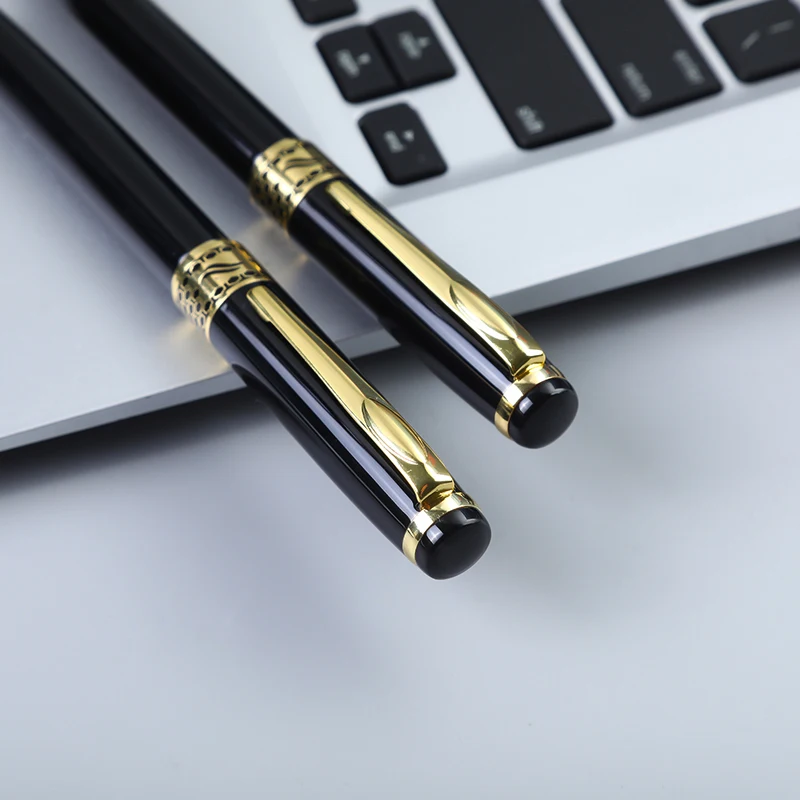 High Quality Black Gold Color Luxury Metal Fountain Pen with Custom Logo