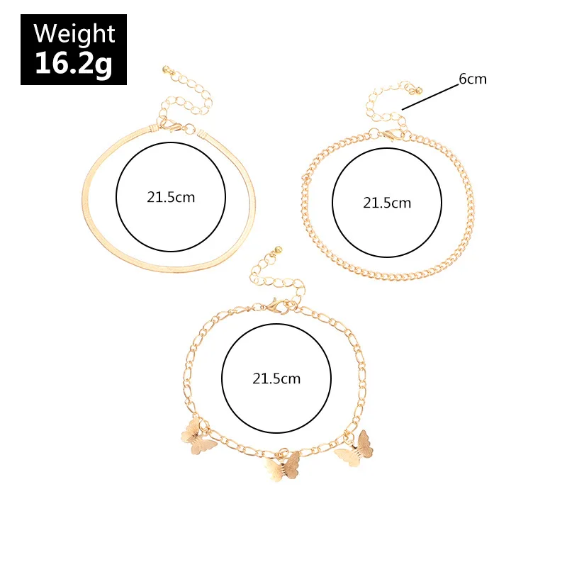  Simple Snake Chain Body Gold Plated Alloy Anklets Butterfly Accessories For