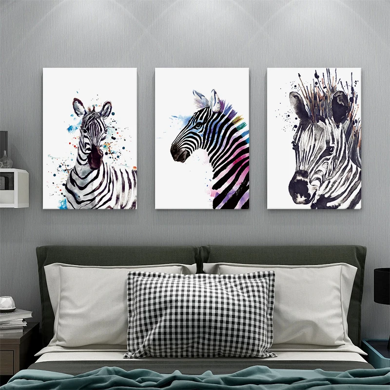 modern animal wall art black and white watercolor horse oil painting zebra handmade canvas prints