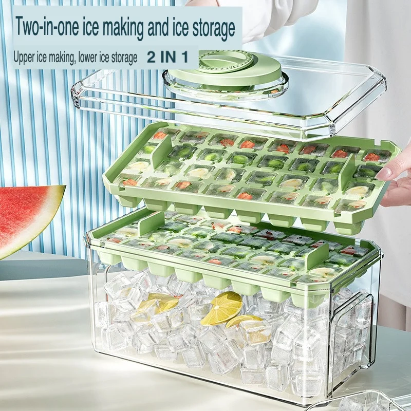 2024 New Ice Maker Silicone  64 Cubes Ice Molds Press Ice Cube Tray with Lid and Bin for Freezer