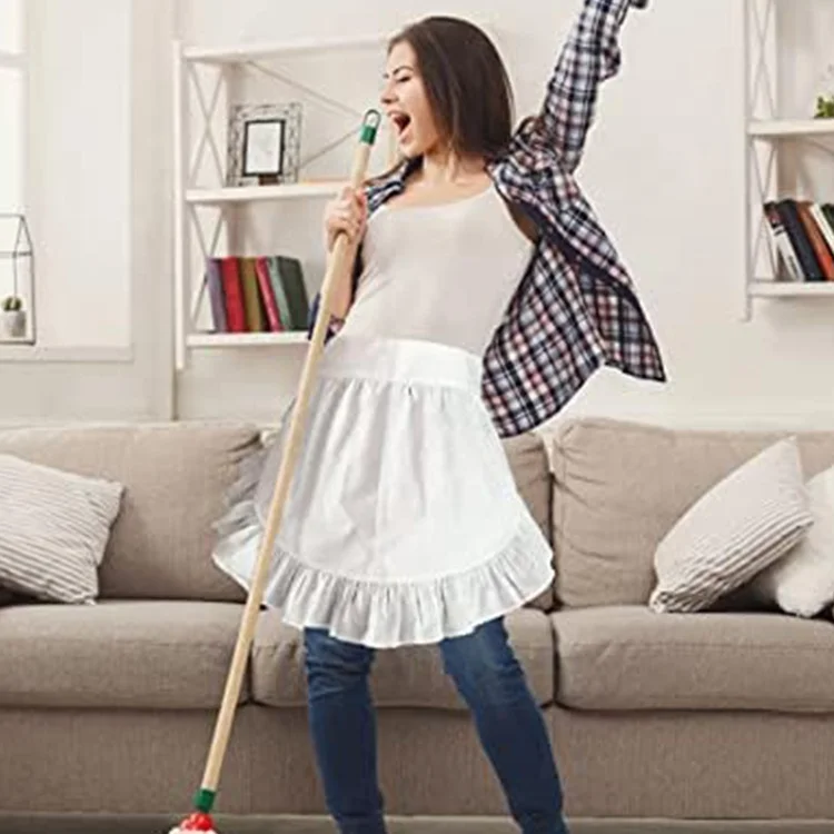 Cotton Apron  DIY Coffee Shop Waist Apron Kitchen Restaurant  Work Clothes Fashion Cute Bow Lace Cooking Apron