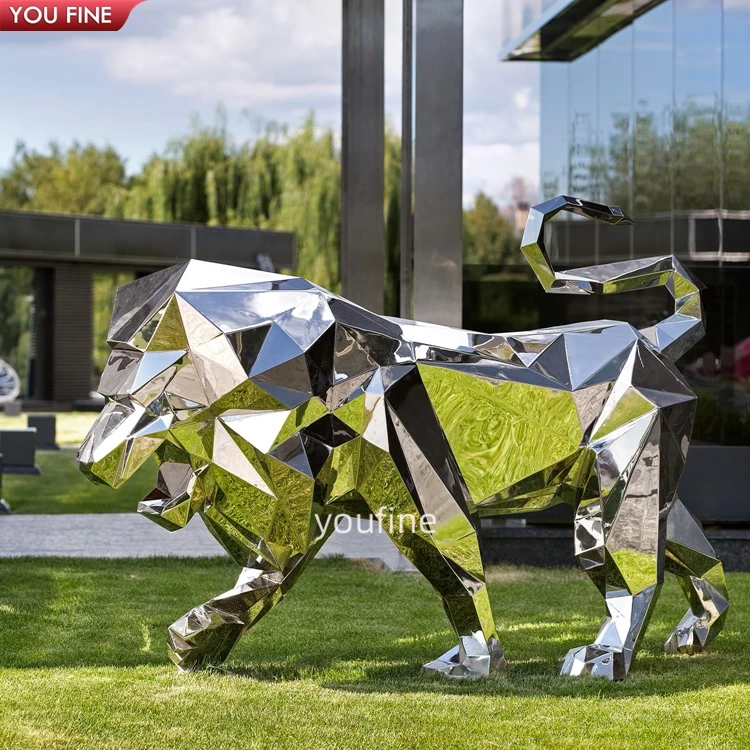 Custom Large Modern Metal Animals Stainless Steel Geometry Lion Sculpture