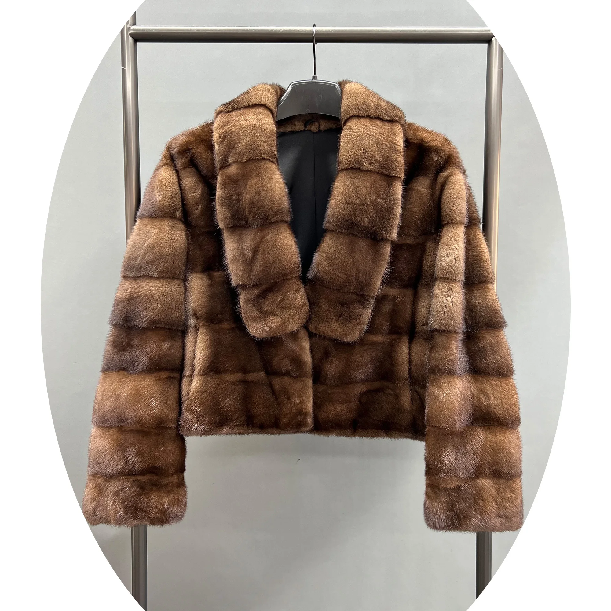 Janefur High Quality Luxury Real Mink Fur Jacket Winter Thick Warm Women Brown Cross Genuine Mink Fur Coat