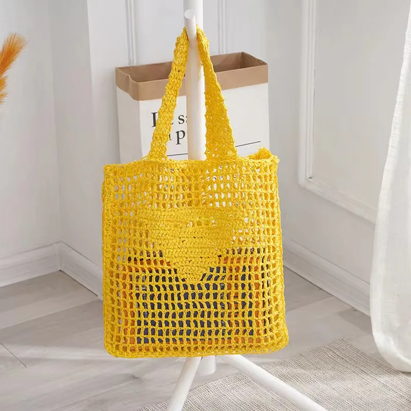 2022 The Newest Large Capacity Paper Rope Raffia straw tote shoulder handbag Polyester bag paper straw beach bag