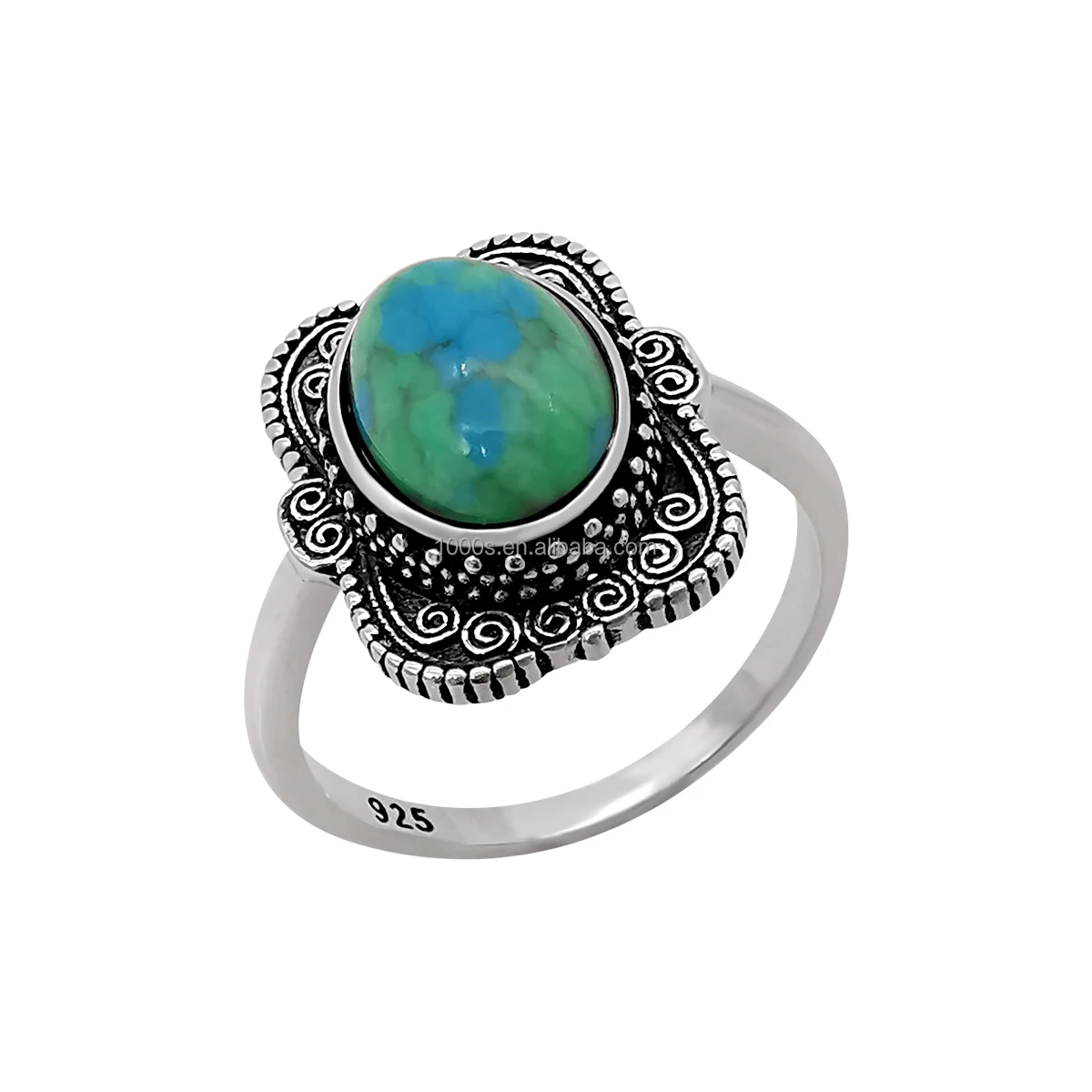 Factory direct sales Custom Wholesale 925 sterling silver Turqouis Ring Mongolian Style Series Temperament Ring