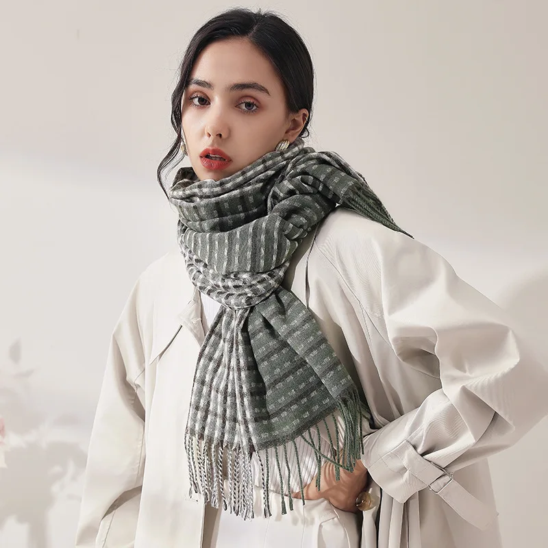 Autumn and winter new imitation cashmere tassel shawl luxury bib plaid scarf women