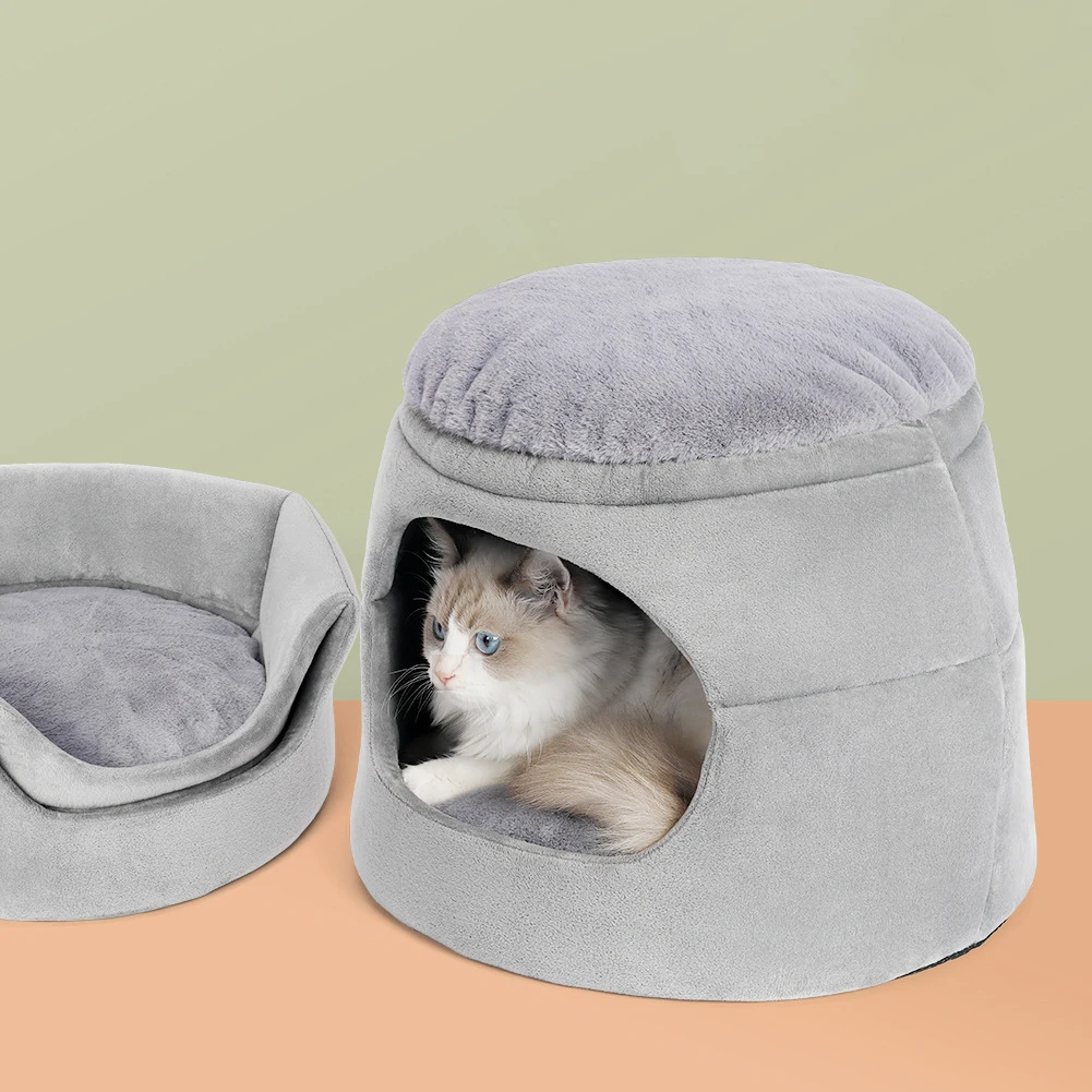 Hot selling semi-enclosed closed cat house memory foam pet bed for wholesale