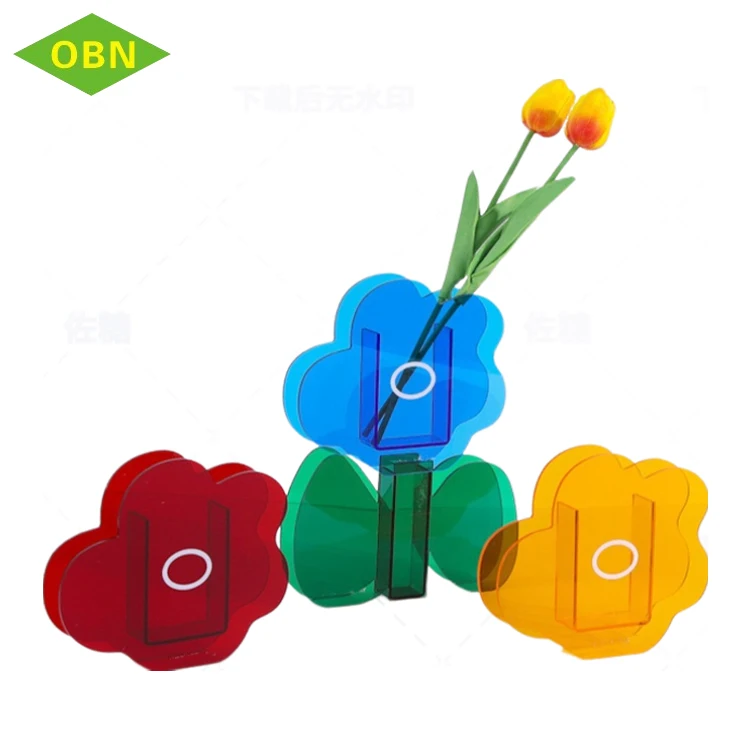 Красочная дешевая Цветочная форма маленький стол декоративная Свадебная акриловая ваза Центральные элементы