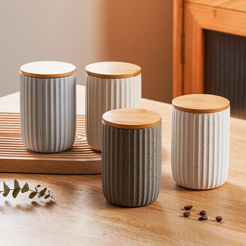 Factory Wholesale Modern Kitchenware Coffee Tea Food Storage jars Porcelain Ceramic Canister Set Containers Ceramic Jar with Lid