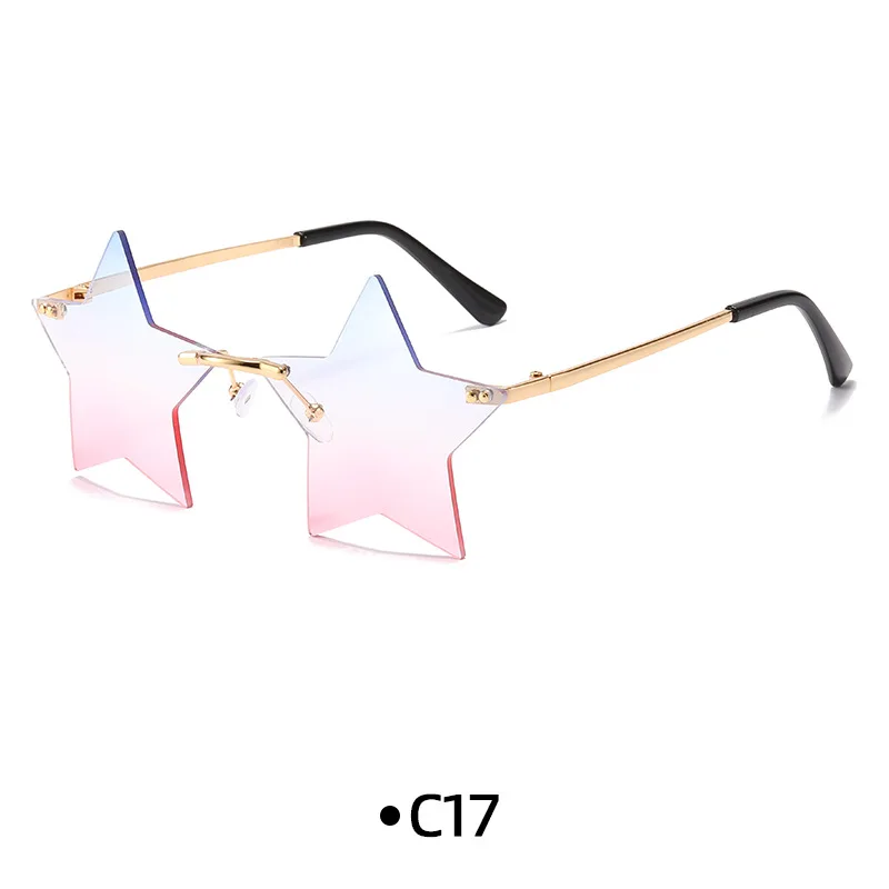 Factory OEM Dazzle Color Mens Rimless Metal Star Shaped Wholesale Sunglasses