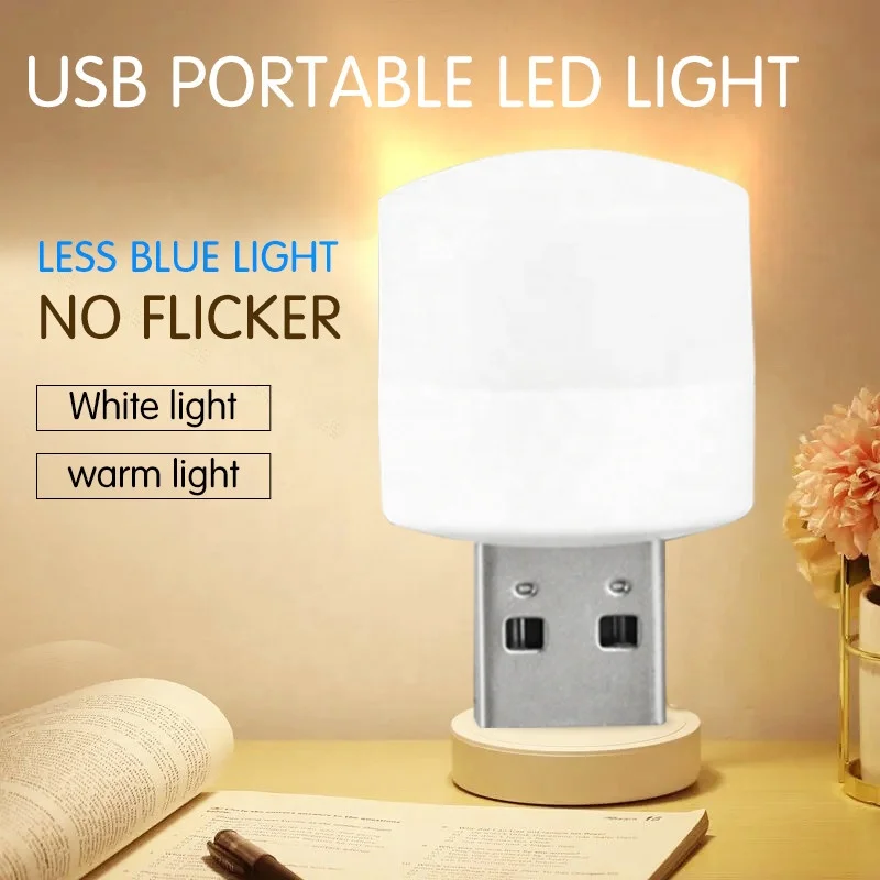 USB Night Light Portable USB Small Book Lamps LED Protection Reading Light USB Plug Computer Mobile Power Charging Desk Lamp Led