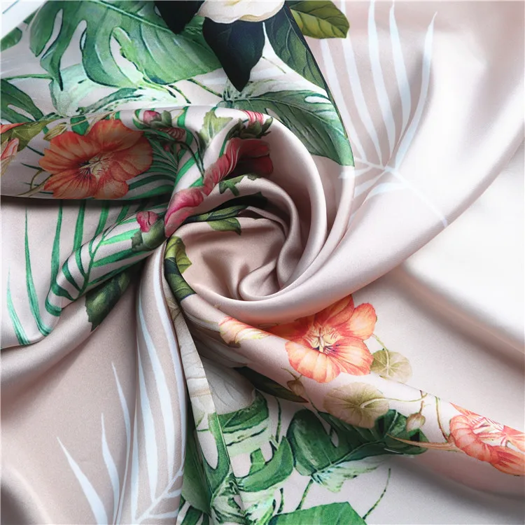 
Custom floral print on fabric service 100% polyester satin fabric for pajamas 
