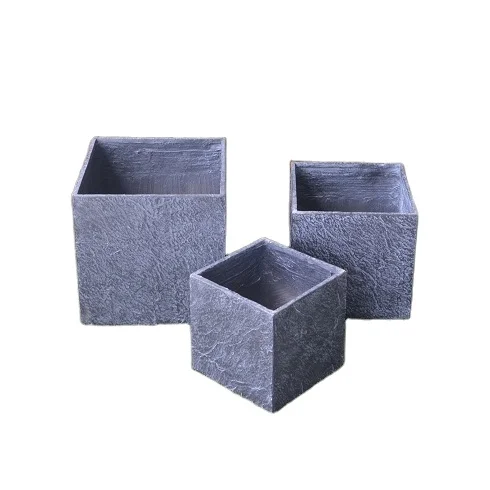 Creative fiberstone square slate flower pots planter for Garden balcony plant planting