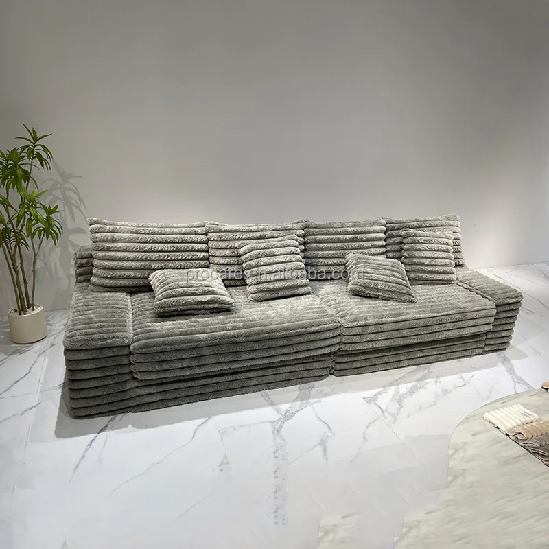 Living Room Compressed Furniture Tiktok Hot Selling Thick Striped Corduroy Modular Sectional Sofa Couch Set