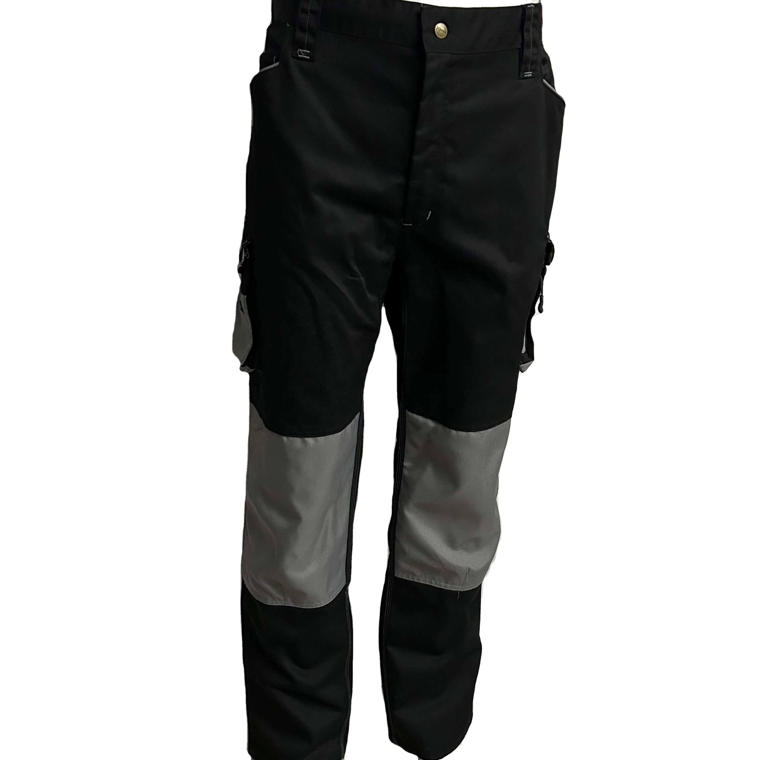 Heavyweight 100% Cotton Multi Pockets Work Trousers OEM Black Workwear Uniforms Custom Cargo Pants For Men With Knee Pads