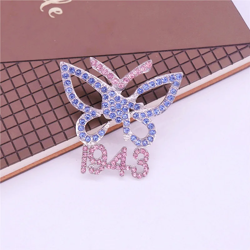 Womenhood Symbol Decorate Light Pink And Blue Rhinestone Soror Brooch Greek Gamma Phi Delta Butterfly 1943 Brooches