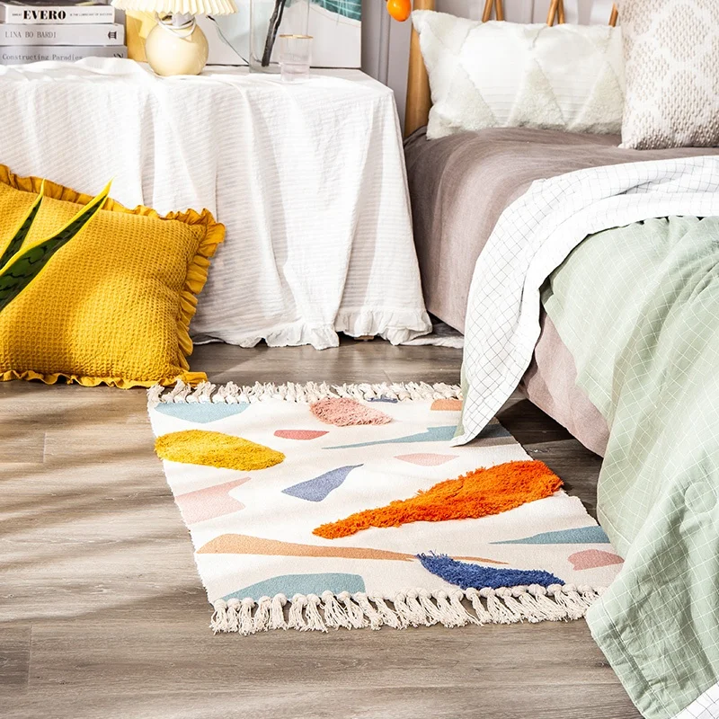 
Wholesale home decorative living handmade printed colorful tufted rugs children kids play room bedroom cotton woven boho rug 