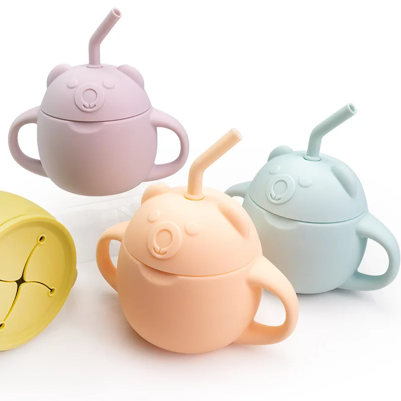 2-in-1 Silicone Training Cup, Baby Sippy Cup with Straw & Snack Lid for 6 months+ Break Resistant, Toddler Smoothie Cup