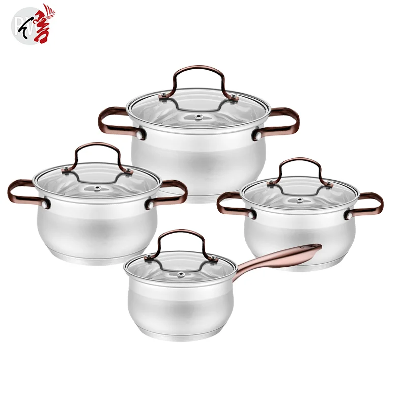 Realwin non stick cooking ware stainless steel cookware set kitchen with glass lid