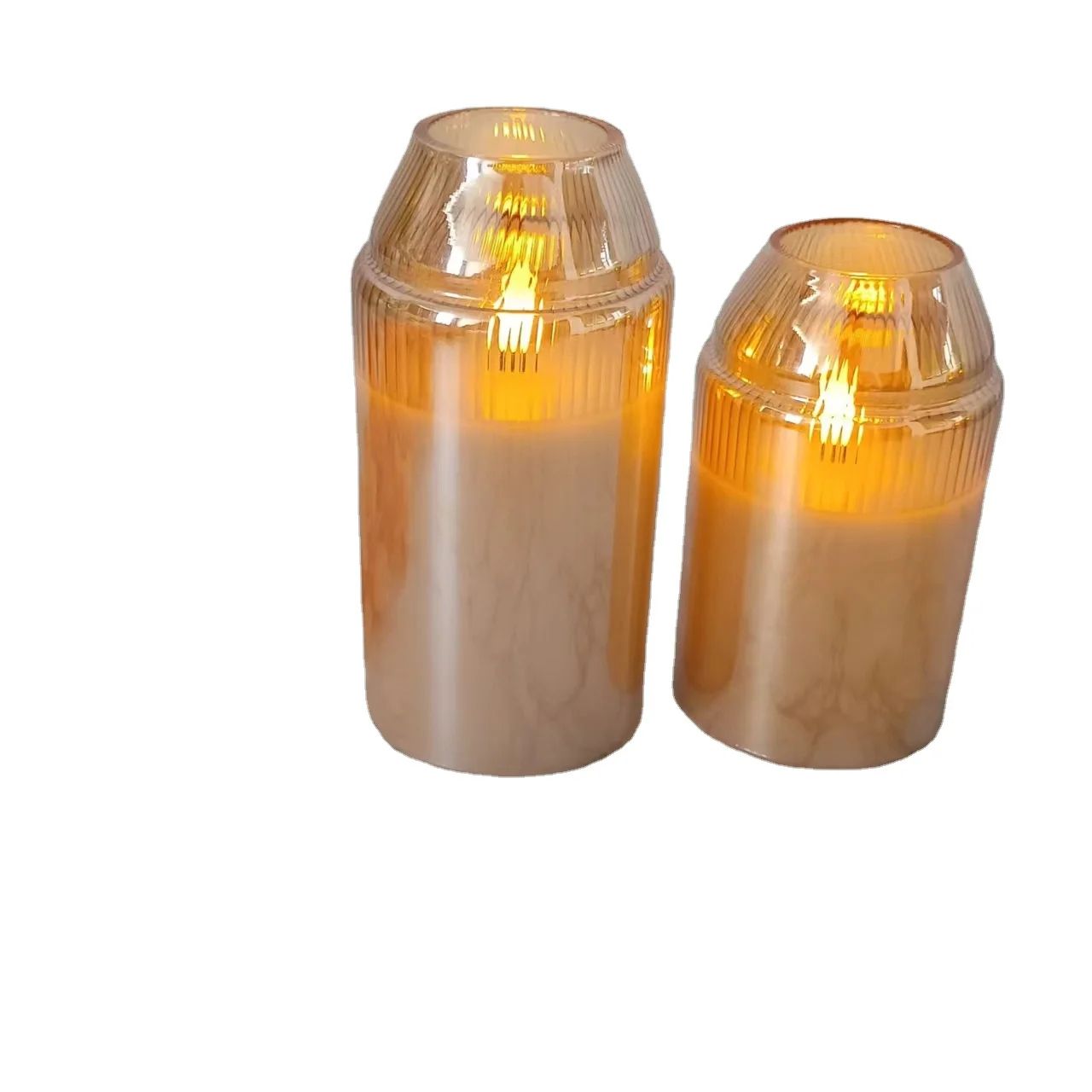 New Style Set of 3 Battery Operated Flameless Gold Glass Led Candle Light with Remote