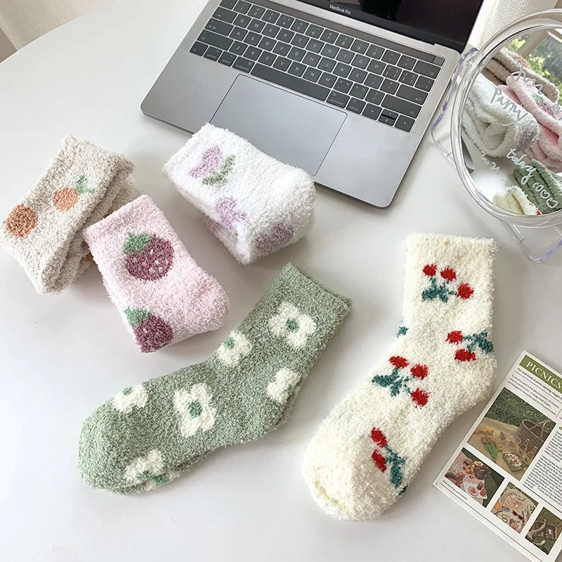 Coral Fleece Socks Women In The Tube Women Socks Winter Thickening Plus Velvet Home Confinement Sleep Socks