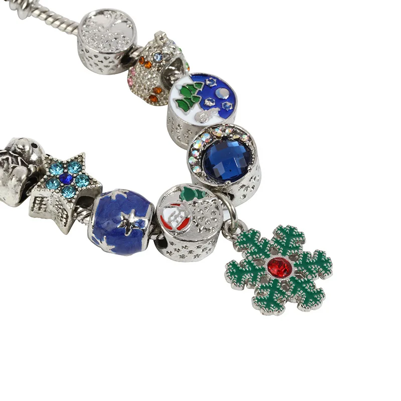 Laodun Fashion New Christmas Style Bracelet Snowflake Bell Pendant Bracelet with Creative Metal Texture Beads Bracelet