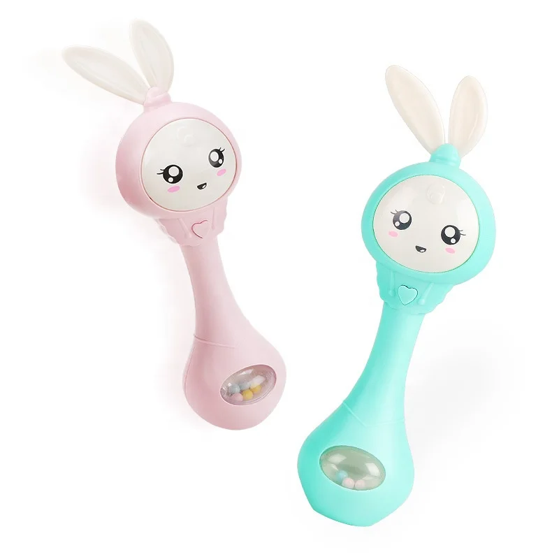 0-1 Years Old Baby Education Toys Infant Hand Bells Baby Music Flashing Rattle Toys Rabbit Teether