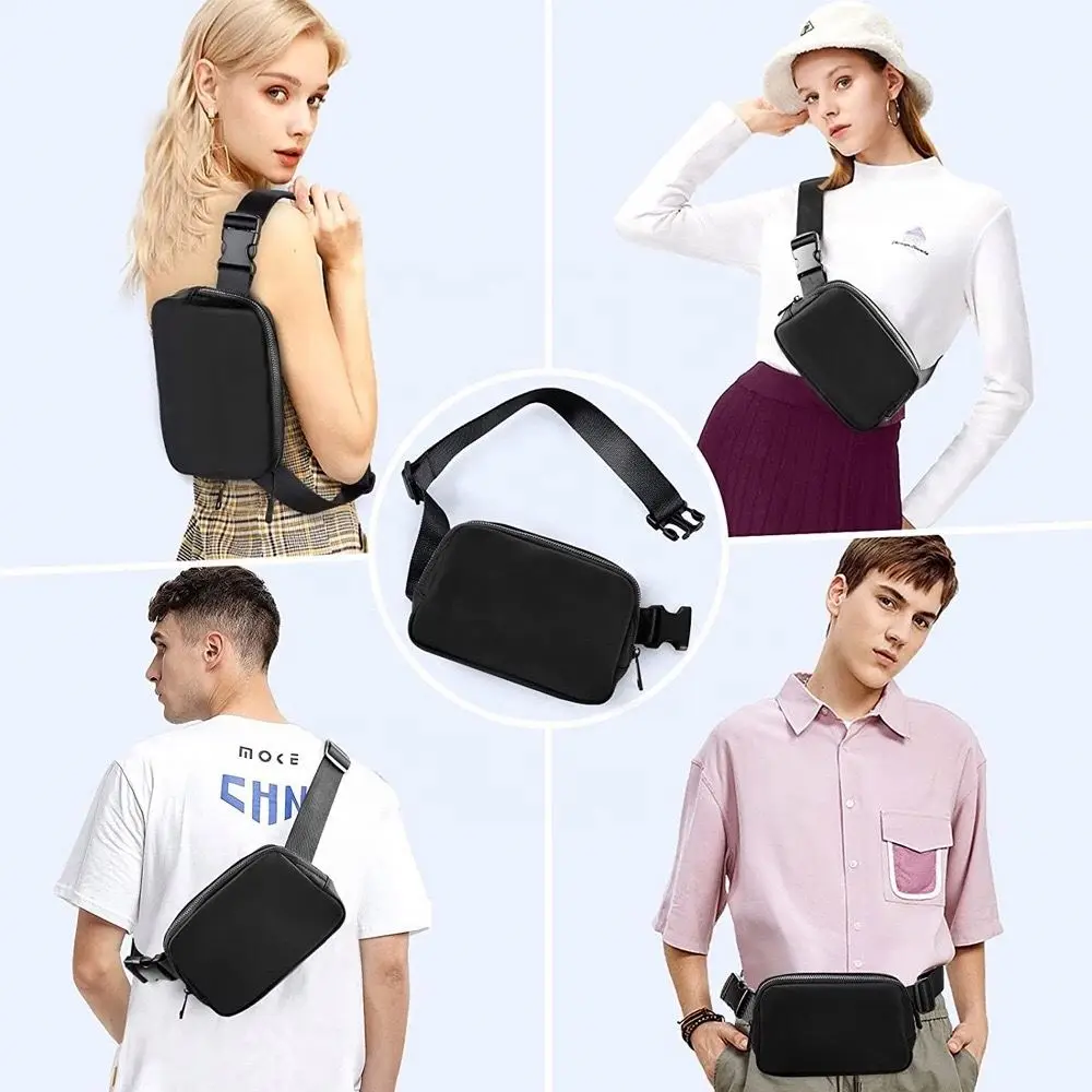Low MOQ waterproof unisex nylon sport chest belt bum pouch men waist bag for women crossbody fanny pack custom print logo