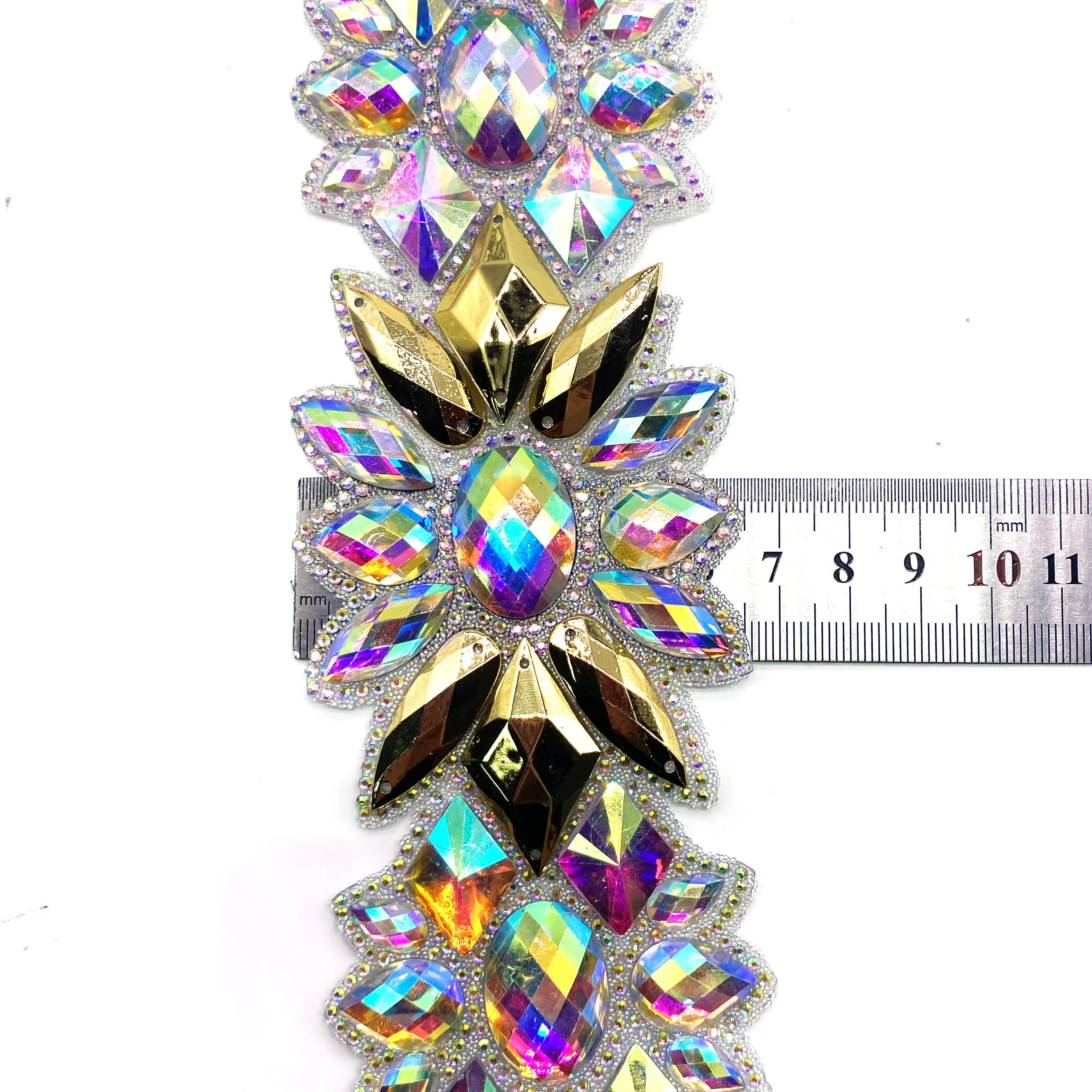 Factory wholesale Custom AB trim Carnival costume accessories Crystal Trim rhinestone applique for dress accessories