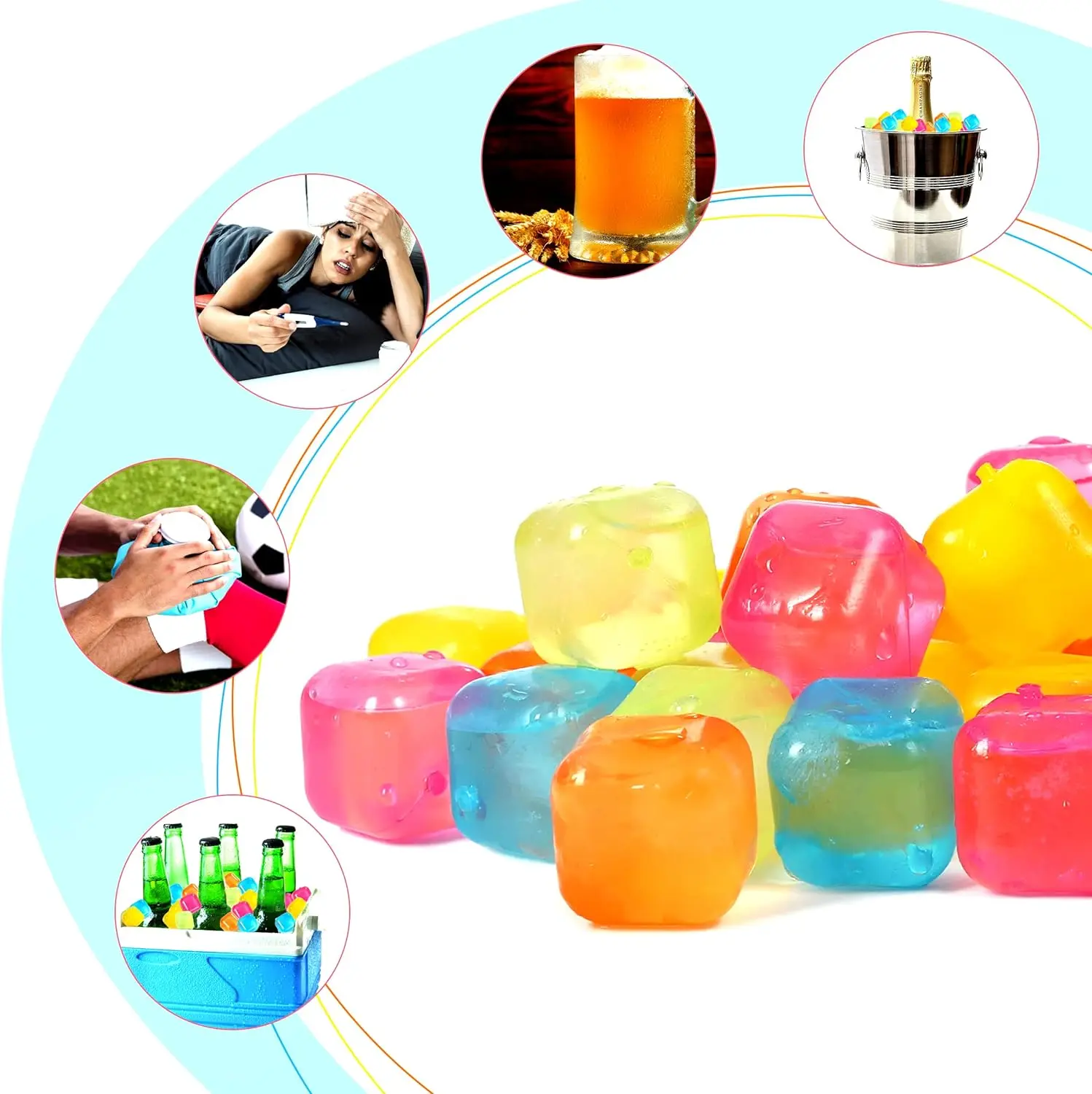 Food Grade BPA Free Reusable Ice Cube Plastic Ice Cubes Colorful Whiskey Refreezable Ice Cubes