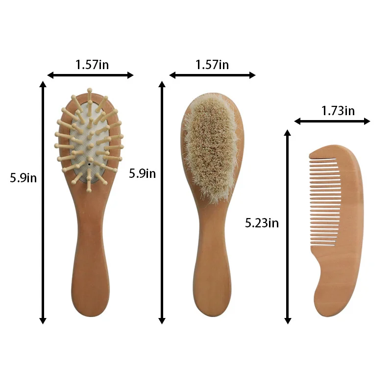 Hot Sale Newborn Baby Wool Brush Cute  Baby Wood Hair Brush Wooden Baby Brush And Comb Set