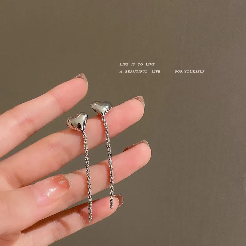  Jewelry 925 silver needle glossy love water sparkling Tassel Earrings Korean indifference