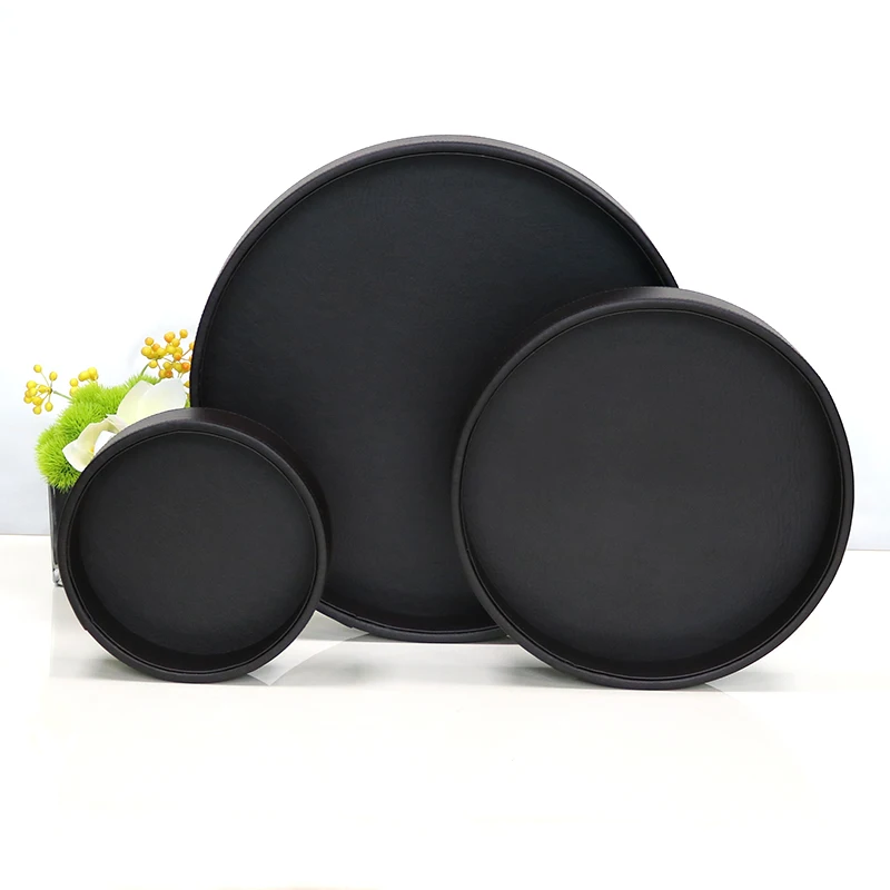 Custom handmade function leather round serving tray
