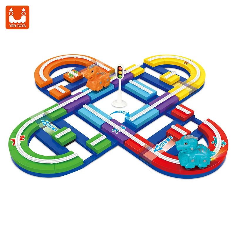 Electric Battery Tyrannosaurus Rex Dinosaur Truck Interlock Slot Toys Car Diy Sucker Puzzle Blocks Track