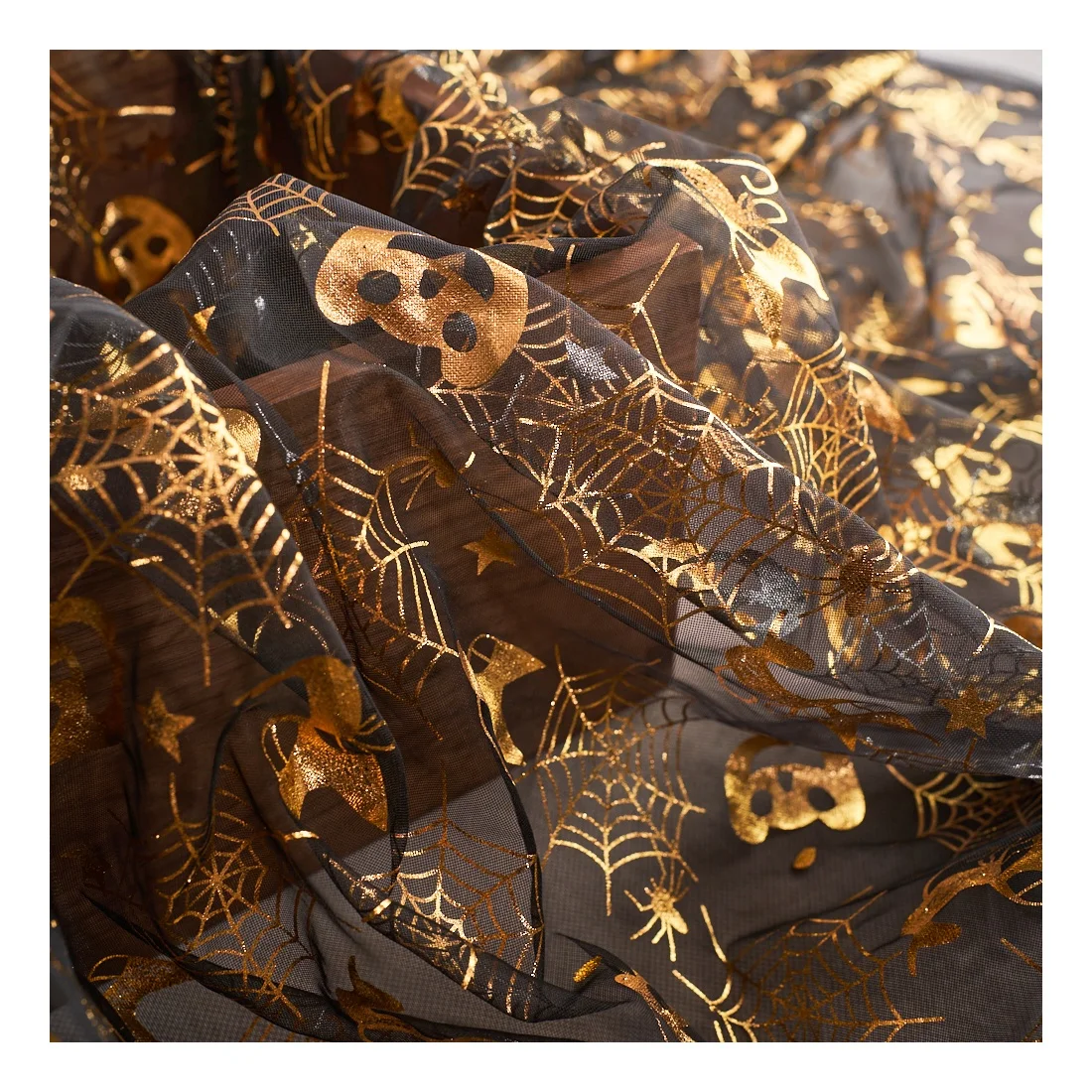 Оптовая продажа, Золотая Тыква, лицо, паук, сетка, кошки, фольга, сетка, тюль, ткань, блестящая обивка, тюль для Хэллоуина