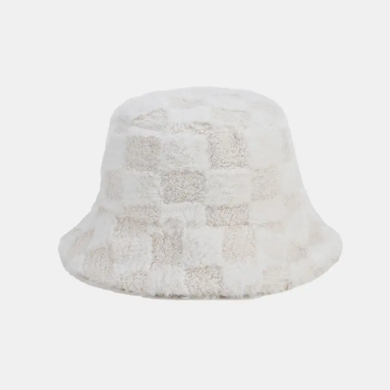 2024 New Designer Ladies Winter Warm Fluffy Plush Bucket Hat High Quality Checkerboard Pattern Fisherman Plain Styles