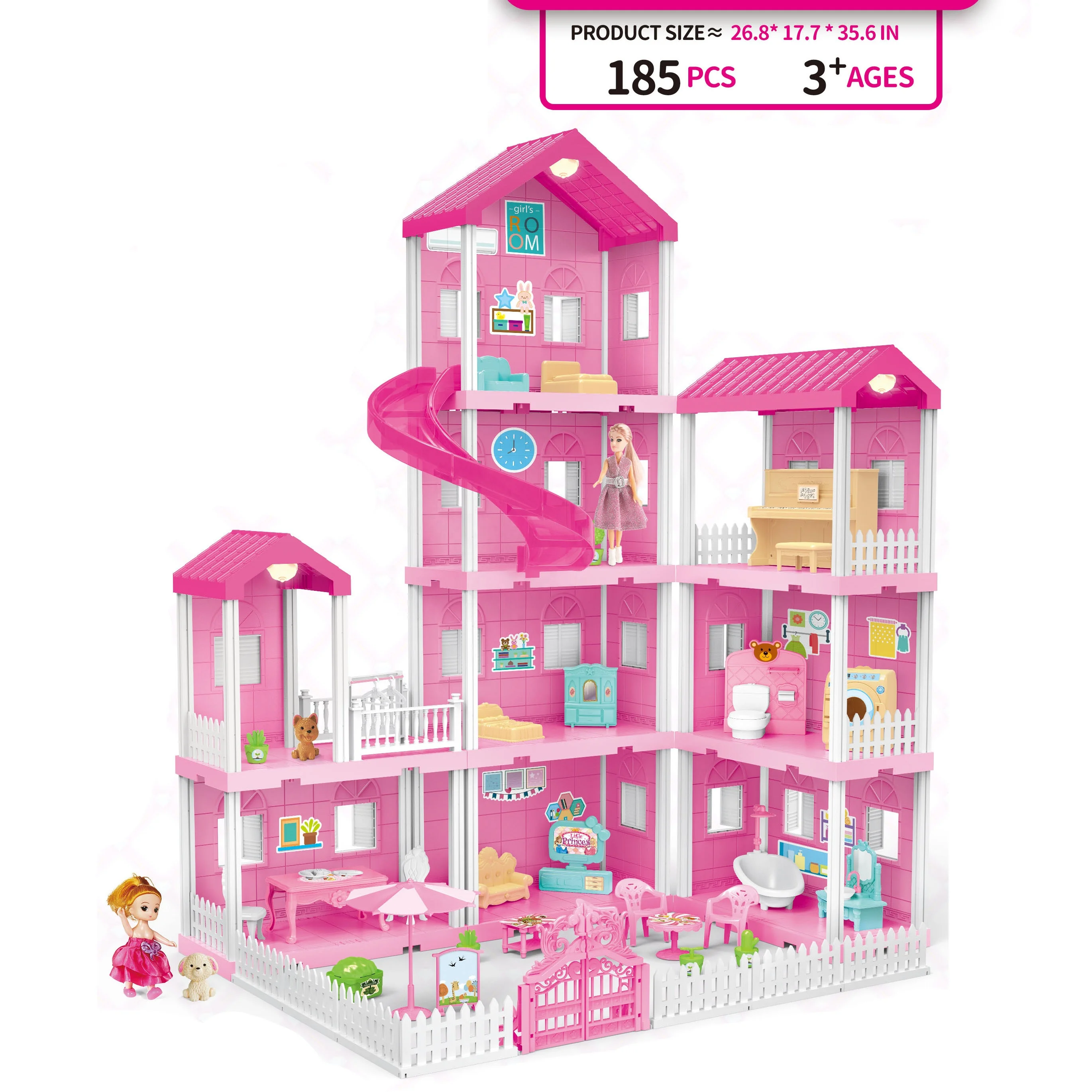 Children Fun Pretend Play  DIY Big Size House Rooms Princess Villa Accessories Furniture Toy DIY Assembly  Doll House For Girls