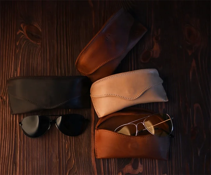 New Retro Vintage sunglasses case leather high quality brown Leather Sunglasses Case