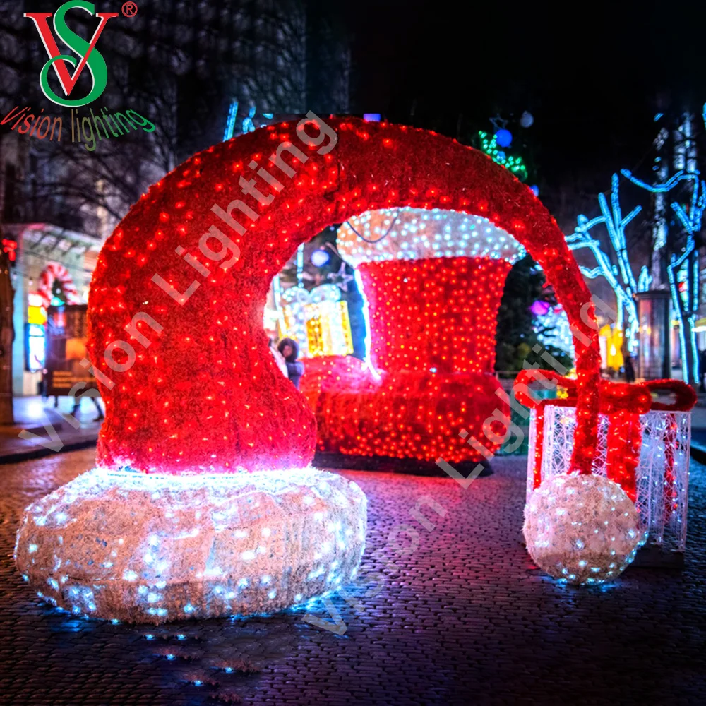 Outdoor led landscape Sculpture led high quality Christmas decoration 3D Giant Santa Hat motif light