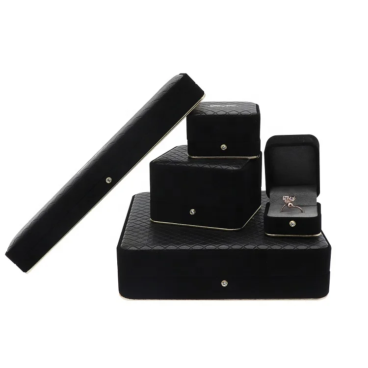 Wholesale jewelry box black PU leather luxury round corner jewelry boxes with logo