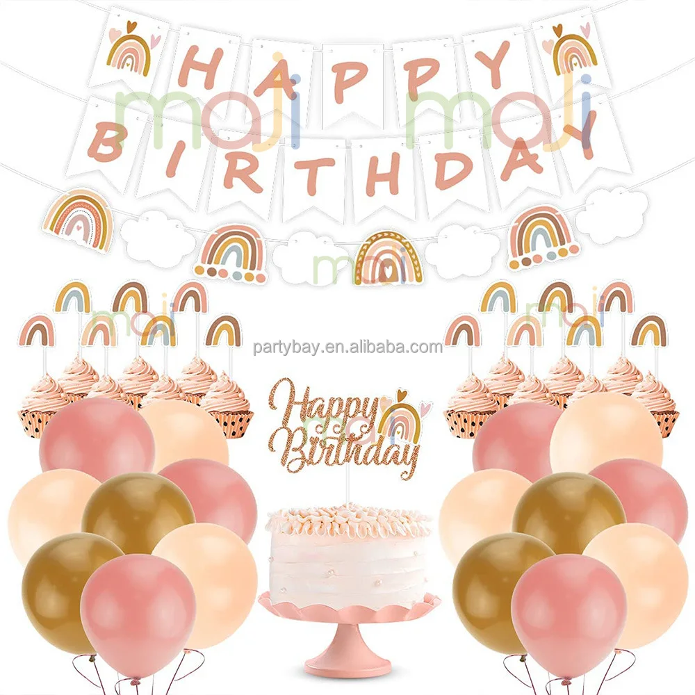 New Product 3D Rainbow Banner Birthday Party Decorations Supplies Set