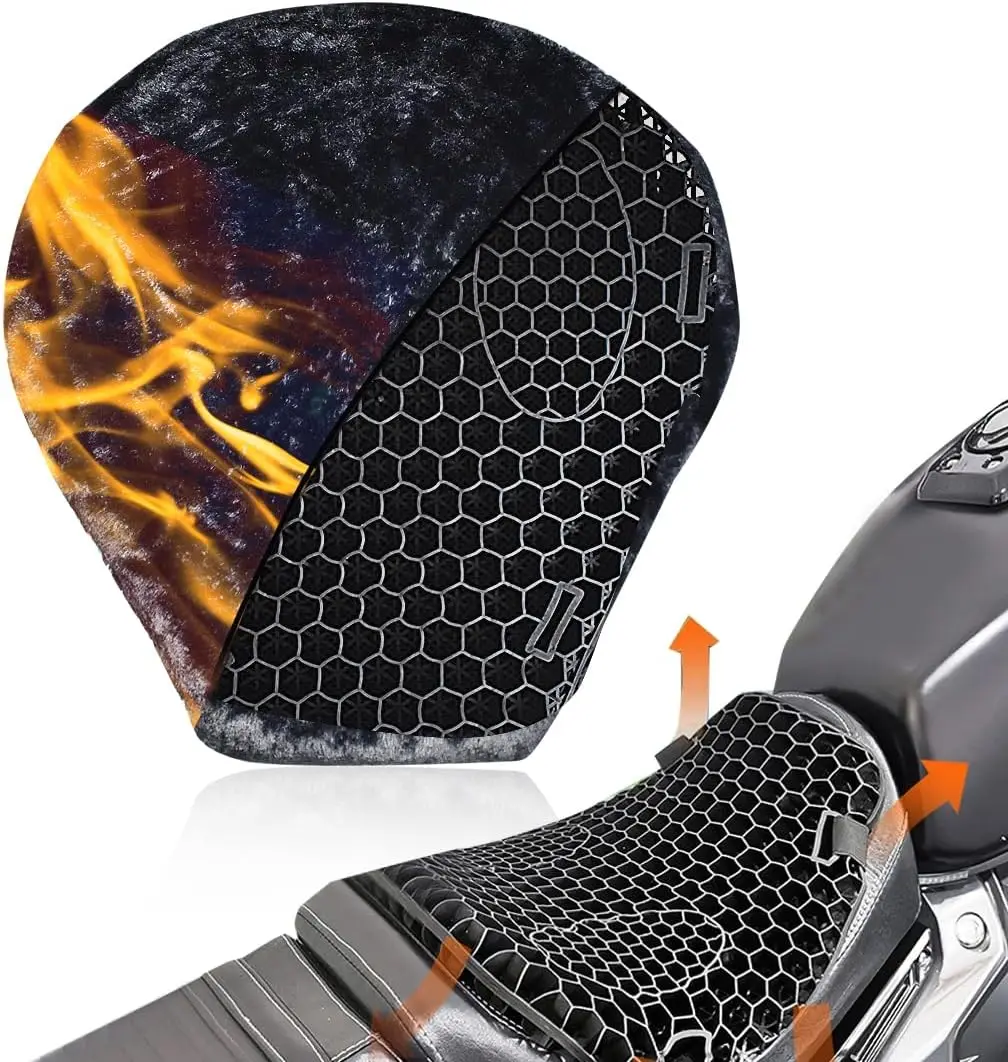 Universal Motorcycle Gel Seat Cushion 3D Honeycomb Shock Absorbing Seat Pad with Motorcycle Seat Cover for Comfortable Long Ride