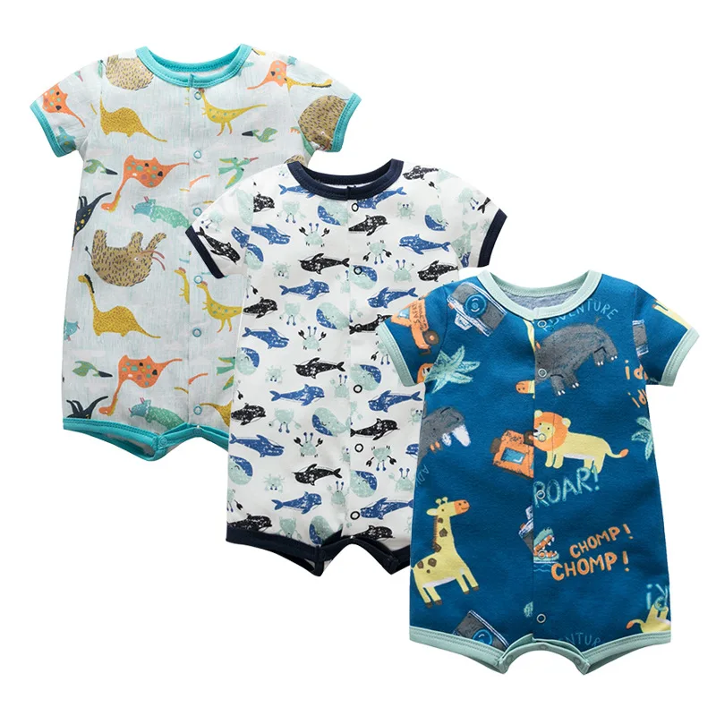 Wholesale Summer Colorful Stripe Soft Cotton Baby Romper Cheap Baby Clothes Custom Logo Baby Short Sleeve Romper Unisex