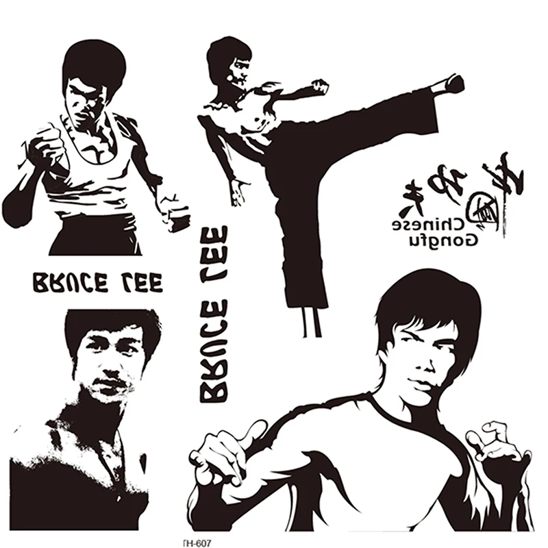 Горячая Распродажа, Мужская тату-наклейка на боевую тему, черная Китайская каллиграфия, татуировка кунг-фу Брюса Ли, трафарет, боди-арт, стойкая