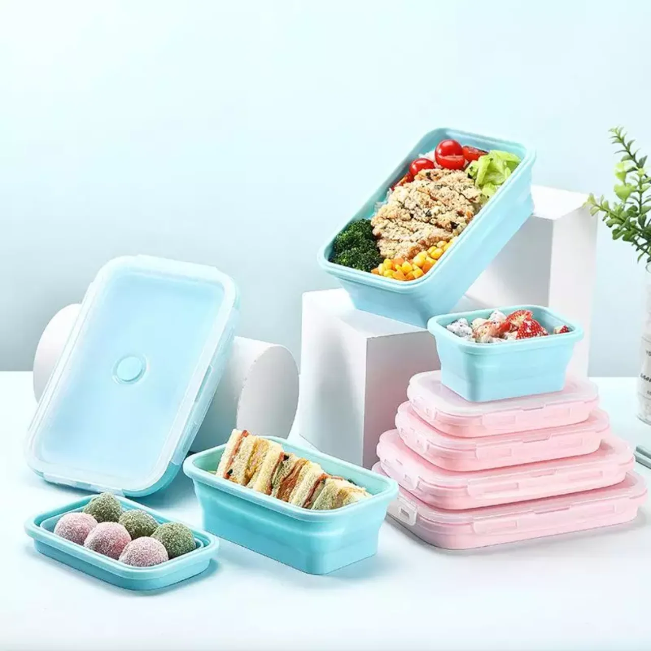 Silica Gel Folding Lunch Box Silica Gel Crisper Single Layer Rectangular Crisper Microwave Bento Box loncheras escolares kids