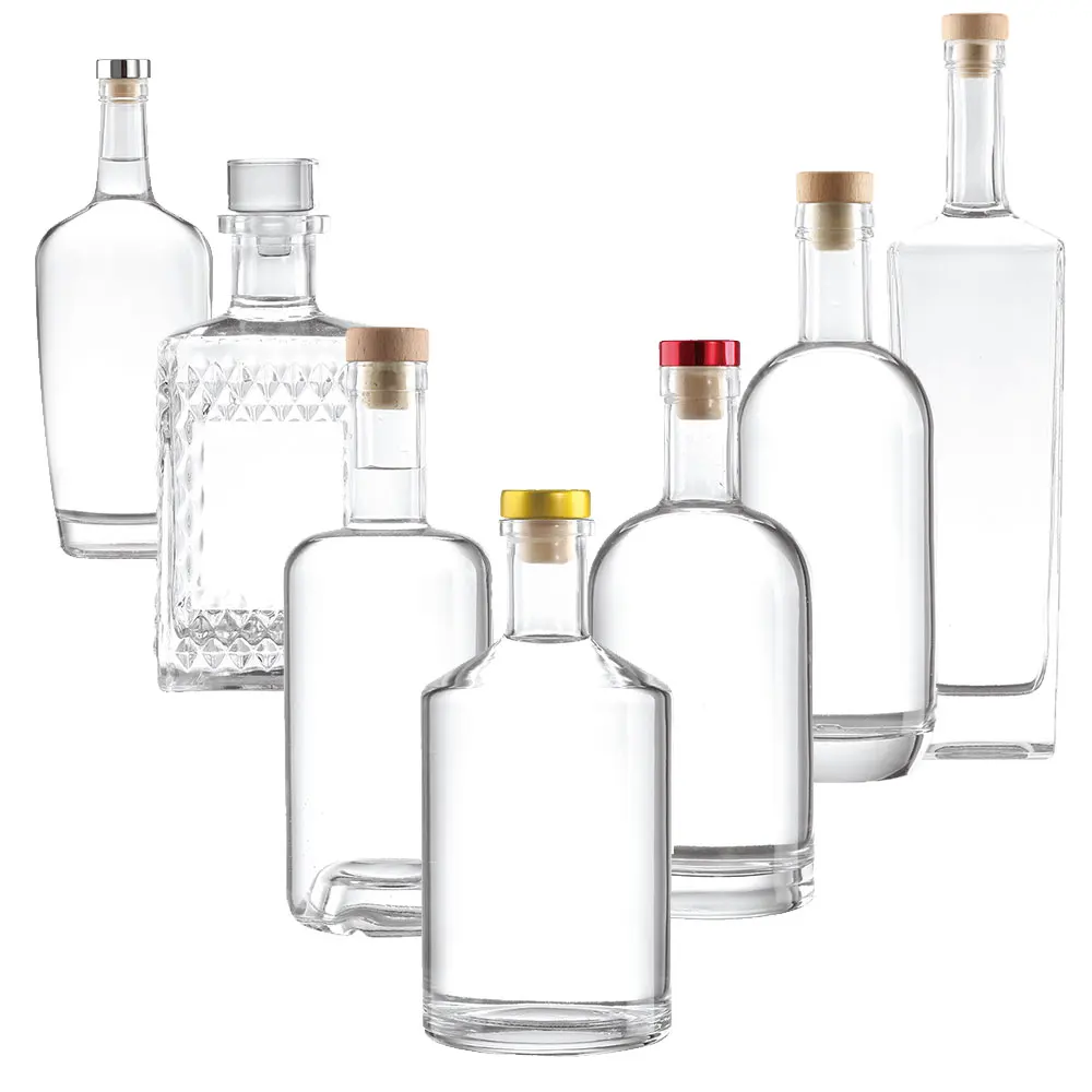 Botella De Vidrio роскошные хрустальные 375 мл 500 750 пустая стеклянная бутылка для виски водка Джин ликер прозрачная